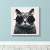 Funny Retro Black Cat mit dunkler Sonnenbrille Leinwanddruck (Insitu (Holzboden))