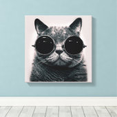 Funny Retro Black Cat mit dunkler Sonnenbrille Leinwanddruck (Insitu (Holzboden))