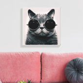 Funny Retro Black Cat mit dunkler Sonnenbrille Leinwanddruck (Insitu (Wohnzimmer))