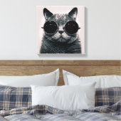 Funny Retro Black Cat mit dunkler Sonnenbrille Leinwanddruck (Insitu (Schlafzimmer))