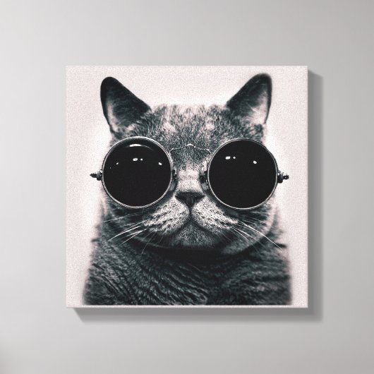 Funny Retro Black Cat mit dunkler Sonnenbrille Leinwanddruck (Vorderseite)