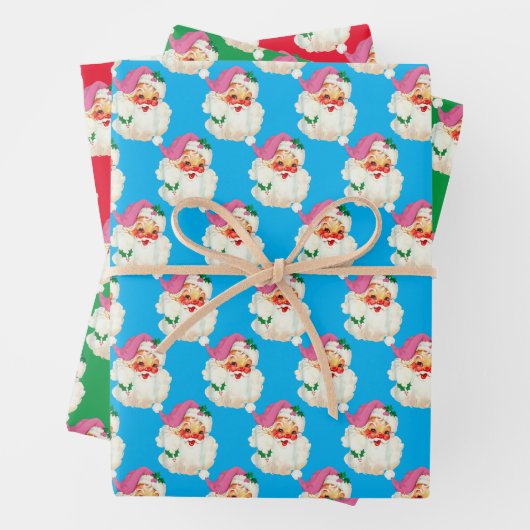 Funny Retro Blue Red Santa Claus Weihnachten Weihn Geschenkpapier Set (Beispiel)