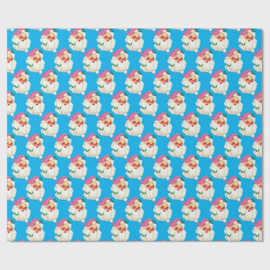 Funny Retro Blue Santa Claus Weihnachten Geschenkpapier (Flach)