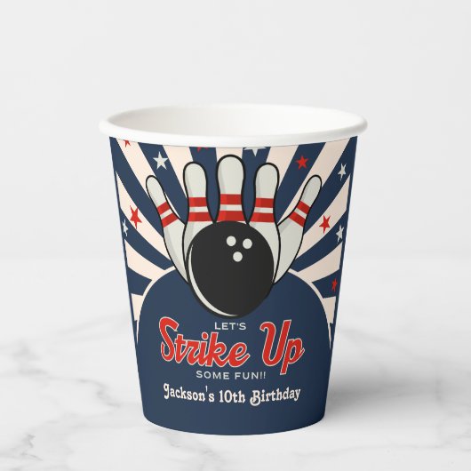Funny Retro Bowling Birthday Party for Kids Pappbecher (Vorderseite)