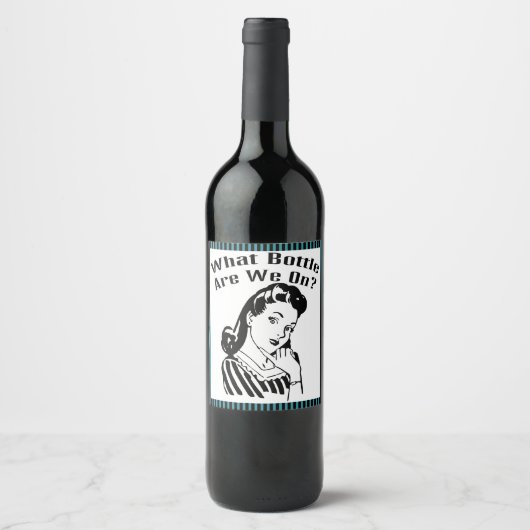 Funny Retro Bunco Welche Flasche haben wir an? Weinetikett (Vorderseite)