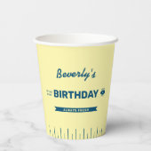 Funny Retro Butter Stick Blue Birthday Paper Cups Pappbecher (Rückseite)