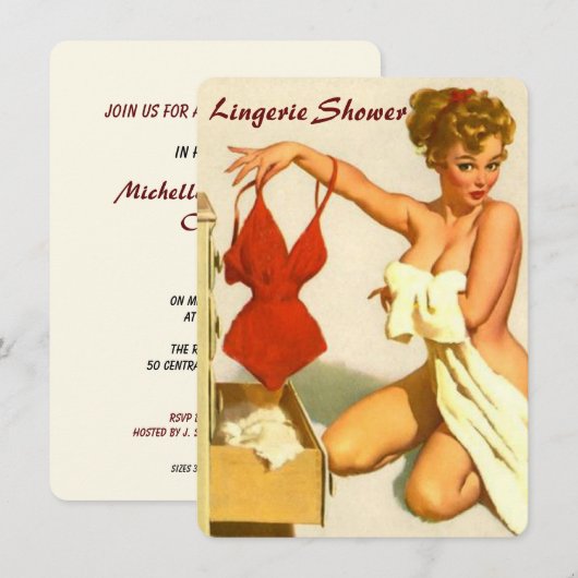 Funny Retro Button Dessous Dusche Einladung (Vorne/Hinten)