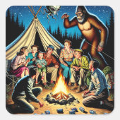 Funny Retro Campfire Geschichte | Bigfoot Quadratischer Aufkleber (Vorderseite)