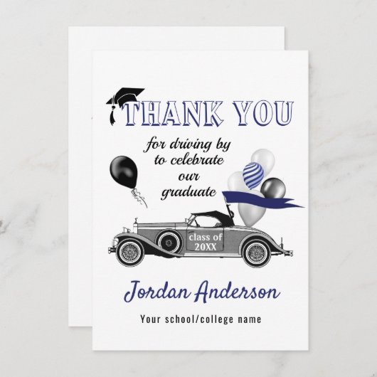 Funny Retro Car Drive By Abschluss Parade Danke (Vorne/Hinten)