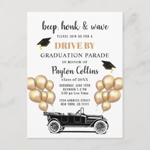 Funny Retro Car DRIVE by Graduation Party Einladun Postkarte