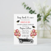 Funny Retro Car DRIVE BY Graduation Party Postkarte (Stehend Vorderseite)