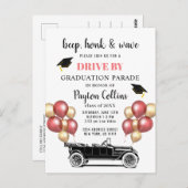 Funny Retro Car DRIVE BY Graduation Party Postkarte (Vorne/Hinten)