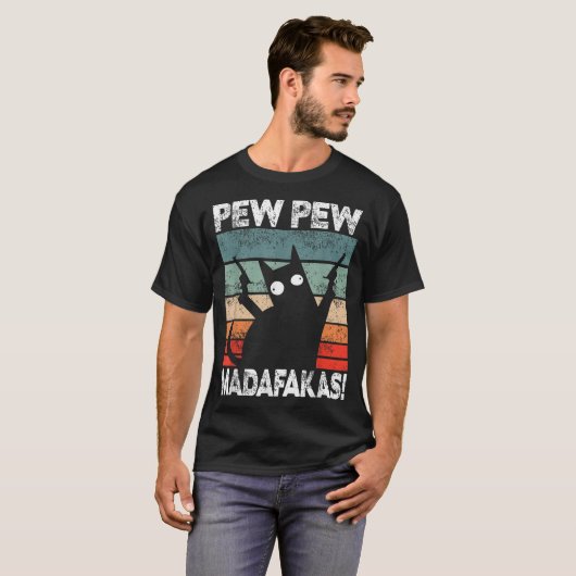 Funny Retro Cat Pew Pew Artwork T-Shirt (Vorne ganz)