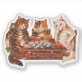 Funny Retro Cats Checkmate Schach spielen 1903 Aufkleber (Vorderseite)