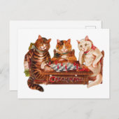 Funny Retro Cats Checkmate Schach spielen 1903 Postkarte (Vorne/Hinten)