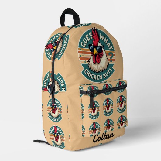  Funny Retro Chicken Butt Joke Design Bedruckter Rucksack (Rückseitige Ecke links)