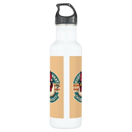 Funny Retro Chicken Butt Joke Design Edelstahlflasche (Rückseite)