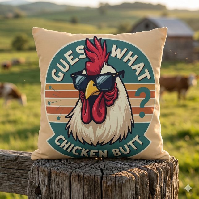 Funny Retro Chicken Hintern Jodesign Kissen (Funny Retro Chicken Butt Joke Design Throw Pillow Mockup C)