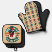 Funny Retro Chicken Hintern Jodesign Ofenhandschuh & Topflappen-Set (Vorderseite/Rückseite)