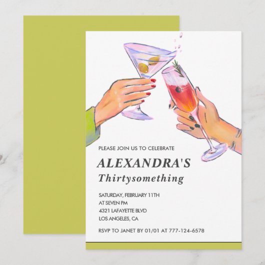 Funny Retro Cocktail 37. Geburtstagsparty Einladung (Vorne/Hinten)