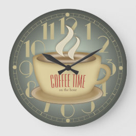 Funny Retro Coffee Time Custom Color Große Wanduhr
