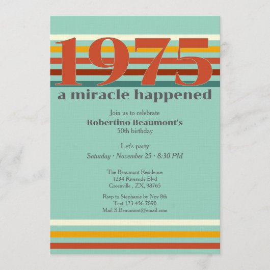 Funny Retro Colors 50th Birthday Party Einladung (Vorderseite)