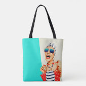 Funny Retro Fabulous Beach Lady in Sonnenbrille Tasche (Rückseite)