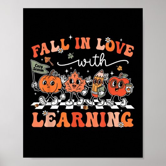Funny Retro Fall in Liebe mit Learning Pumpkin Tee Poster (Vorne)