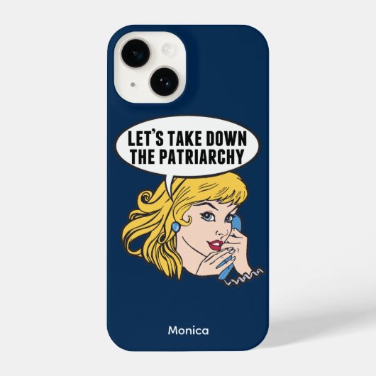 Funny Retro Feminist Pop Art Anti Patriarchat Blue iPhone Hülle (Rückseite)