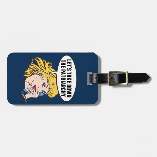 Funny Retro Feminist Pop Art Anti Patriarchat Gepäckanhänger (Vorderseite horizontal)