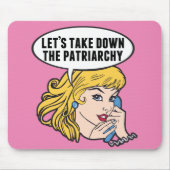Funny Retro Feminist Pop Art Anti Patriarchat Pink Mousepad (Vorne)