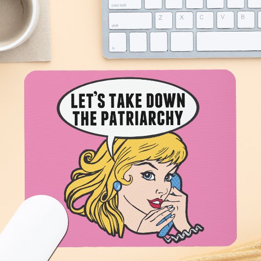 Funny Retro Feminist Pop Art Anti Patriarchat Pink Mousepad