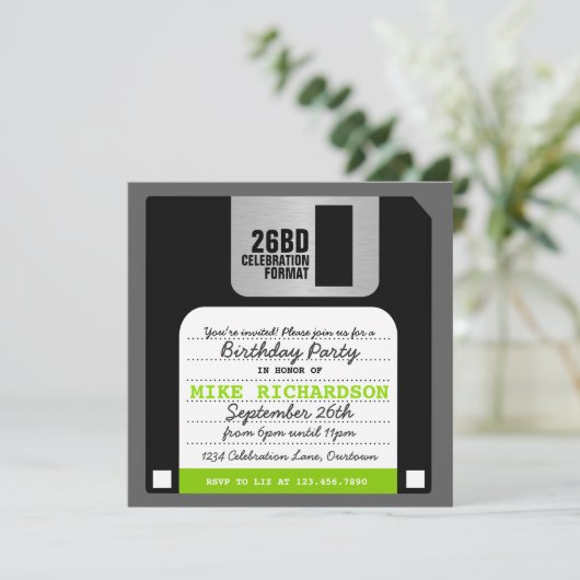 Funny Retro Floppy Disk Party Einladung (Stehend Vorderseite)
