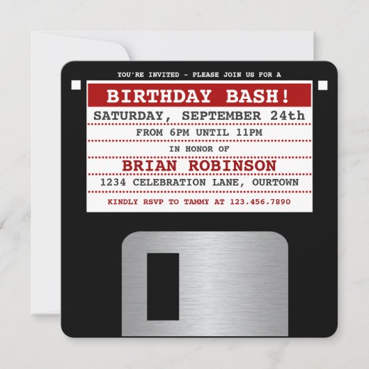 Funny Retro Floppy Disk Party Einladung (Vorderseite)