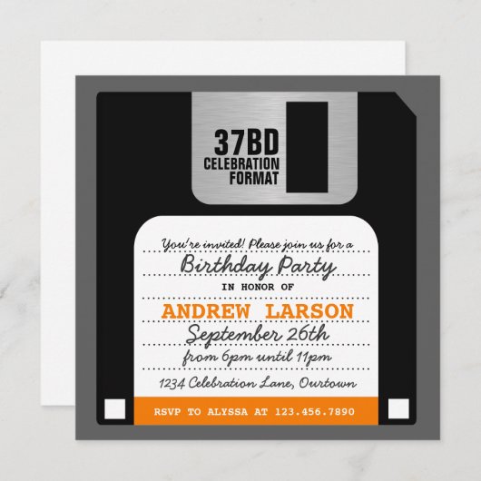 Funny Retro Floppy Disk Party Einladung (Vorne/Hinten)