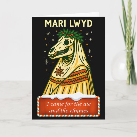Funny Retro Folklore Skeleton Horse Mari Lwyd Yule Karte (Vorderseite)