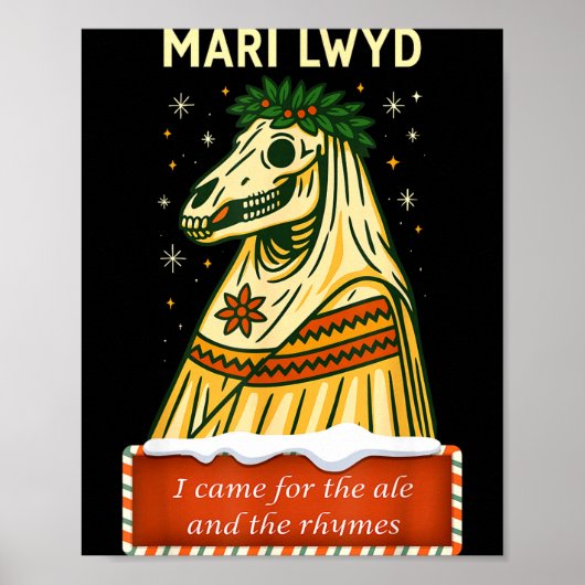 Funny Retro Folklore Skeleton Horse Mari Lwyd Yule Poster (Vorne)
