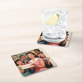 Funny Retro Friends Celebrating a Birthday Rechteckiger Pappuntersetzer (Vor Ort)