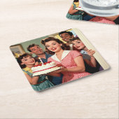 Funny Retro Friends Celebrating a Birthday Rechteckiger Pappuntersetzer (angewinkelt)