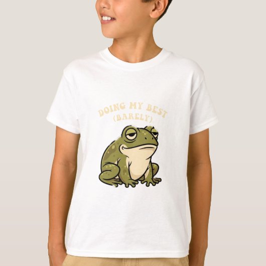 Funny Retro Frog Barely Trying Kids T-Shirt (Vorderseite)