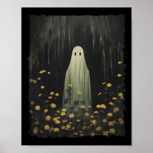 Funny Retro Geist im Wald BlumenHalloween G Poster