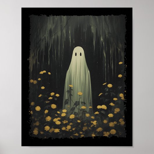 Funny Retro Geist im Wald BlumenHalloween G Poster (Vorne)