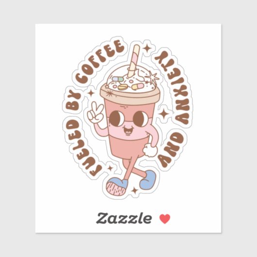 Funny Retro gespeist von Kaffee und Angst Aufkleber (Blatt)