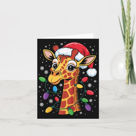 Funny Retro Giraffe Lover Santa Hat Christmas Ligh Karte (Vorderseite)