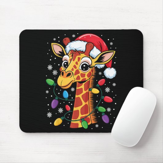 Funny Retro Giraffe Lover Santa Hat Christmas Ligh Mousepad (Mit Mouse)