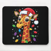 Funny Retro Giraffe Lover Santa Hat Christmas Ligh Mousepad (Vorne)