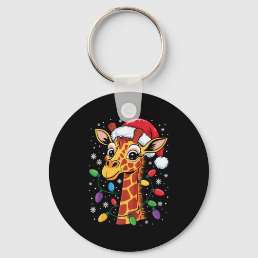 Funny Retro Giraffe Lover Santa Hat Christmas Ligh Schlüsselanhänger (Vorderseite)