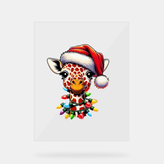 Funny Retro Giraffe Lover Weihnachtsbaum Acrylschild (Vorderseite)