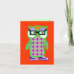 Funny Retro Green Hipster Owl Blank Grußkarte Karte