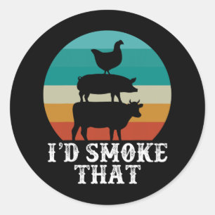 Funny Retro Grillen Party Smoker Koch Vater Gesche Runder Aufkleber